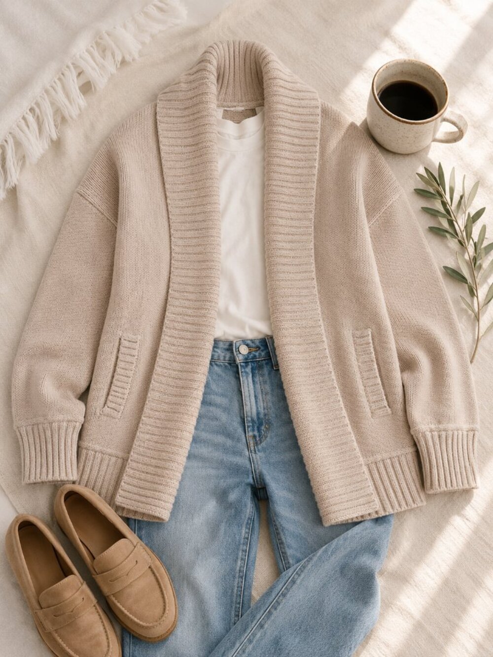 J. Crew Chunky Shawl Collar Open Cardigan Sweater Neutral Cotton Blend XS/S